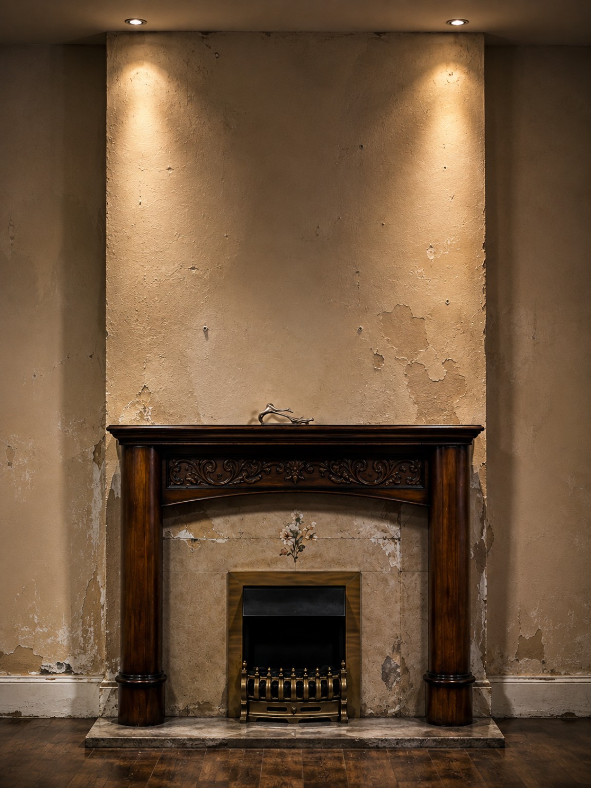 Fireplace wall before restoration and painting