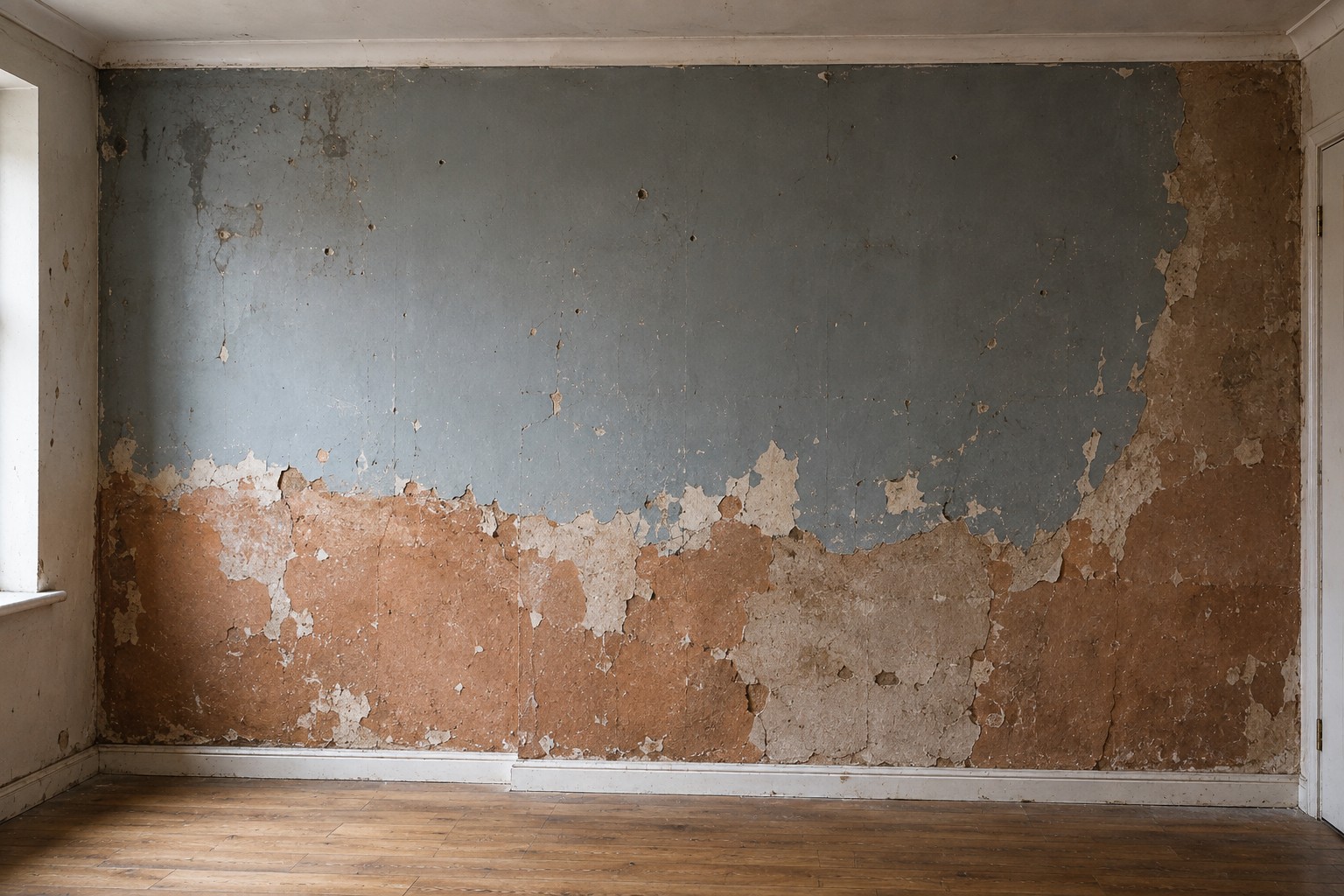Damaged wall before preparation and painting